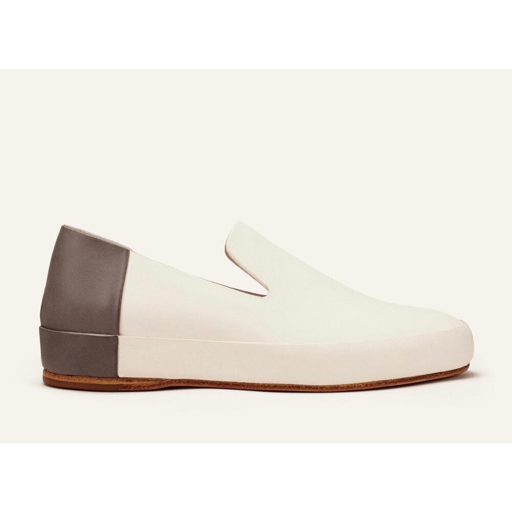 Feit Flat Slipper Loafer Slip Ons Bi Color Cream Brown Leather 37 Size 6.5